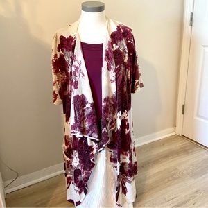 Coldwater Creek Floral Short Sleeve Cardigan Duster Set Sz Medium